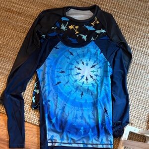 Blue Shark Print Long Sleeve Rash Guard